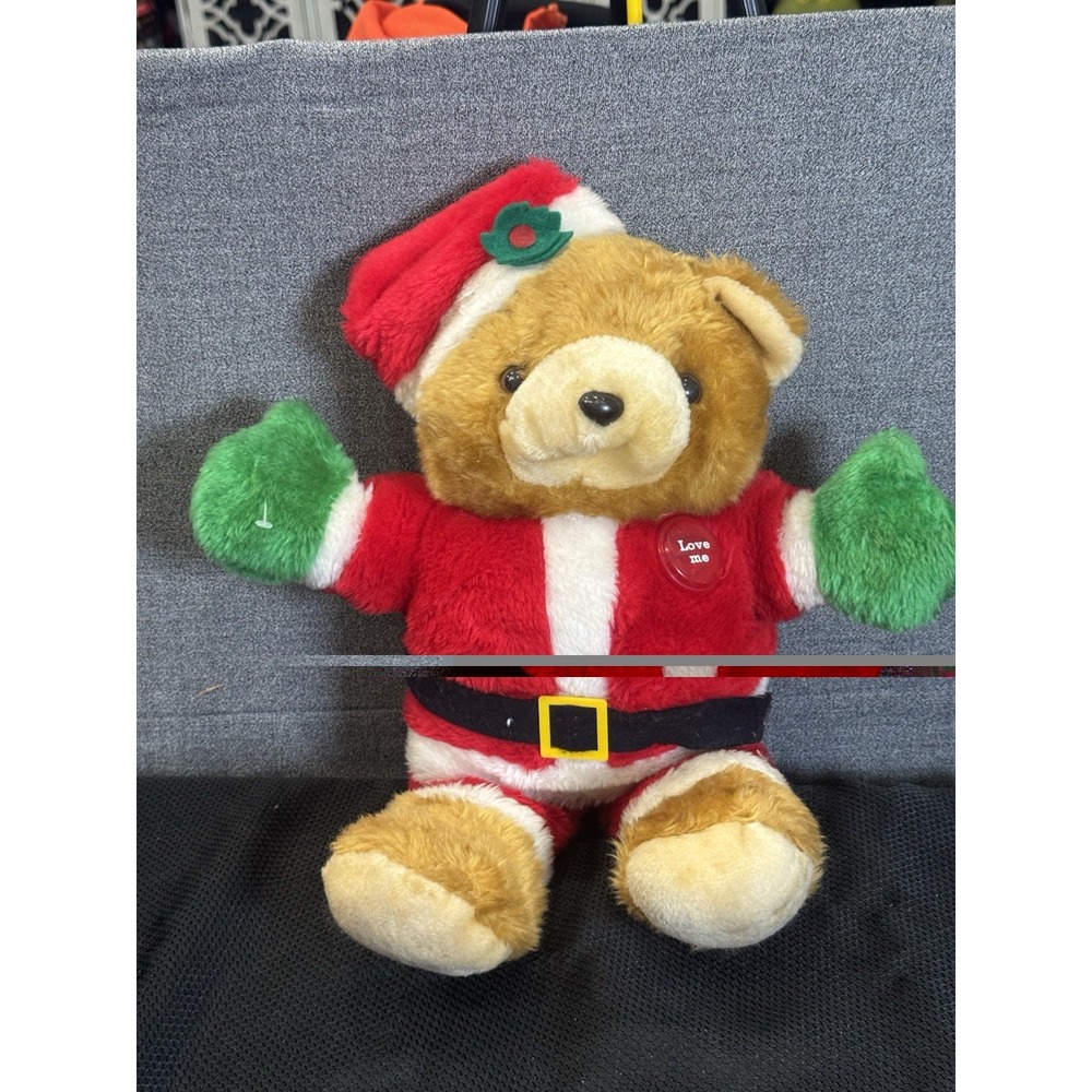 Vintage Musical Santa Christmas Teddy Bear - Red Light Up "Love Me" Untested‎